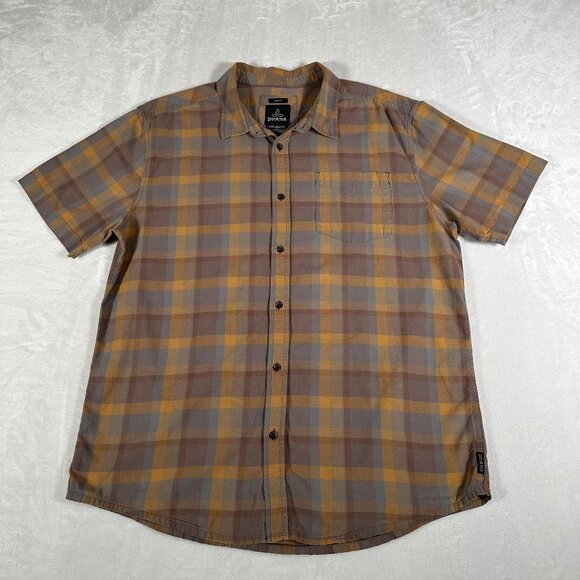 Prana Other - Prana Shirt Men Size XL Brown Plaid Short Sleeve Slim Fit Single Pocket EUC